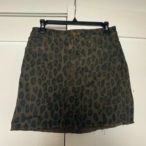Aqua Dark Green/Brown Cheetah Print Denim Mini Skirt